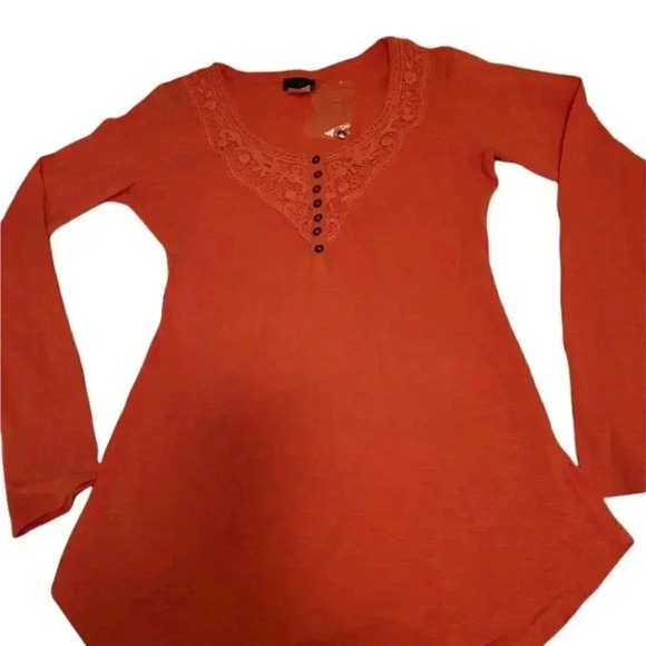 Venus Long Sleeve Orange T -Shirt with Button Trim Med - Picture 2 of 6